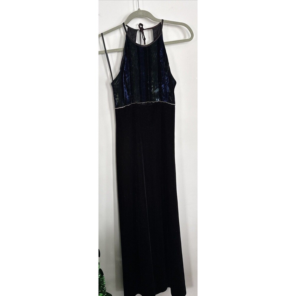 Vintage Betsy & Adam Y2K Velvet Halter Gown Iridescent Rhinestone Black Whimsygo